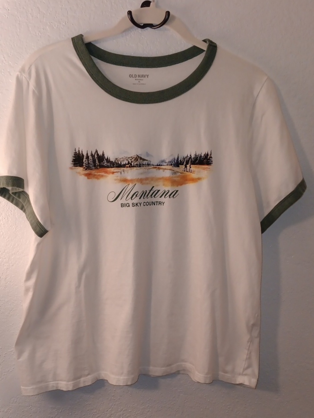 Old Navy White Tee with Olive Green Trim